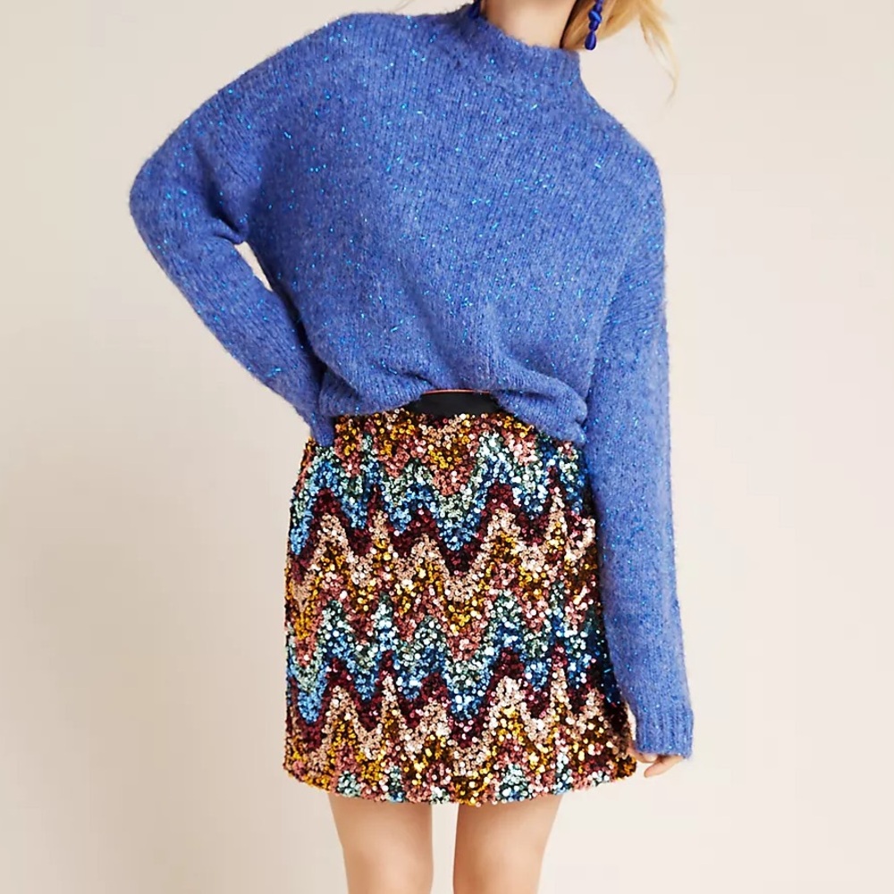 Anthropologie Multicolor Sequin Chevron Mini Skirt - Picture 3 of 6